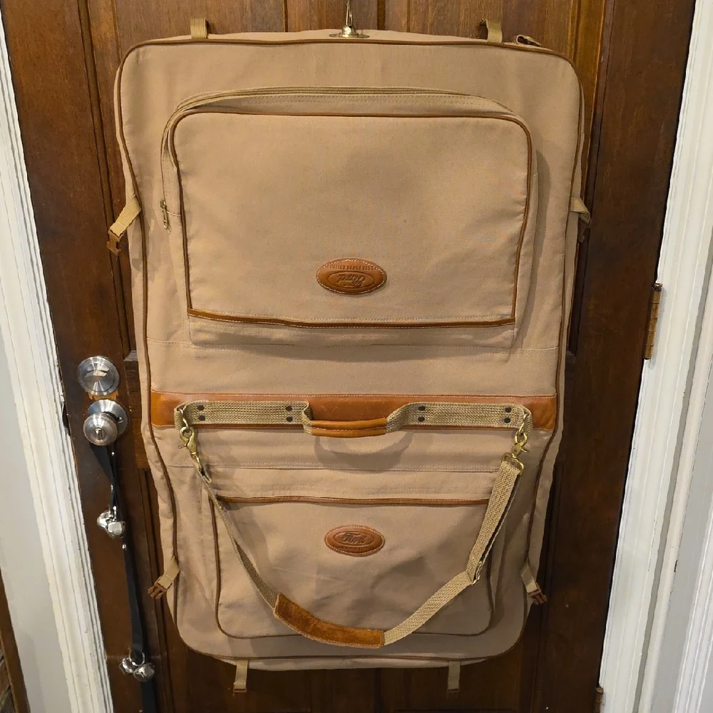 Vintage Eddie Bauer Edition Ford Canvas & Leather Garment Bag Luggage Travel Bag